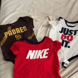 Nike Red Baby Bodysuit with White Logo